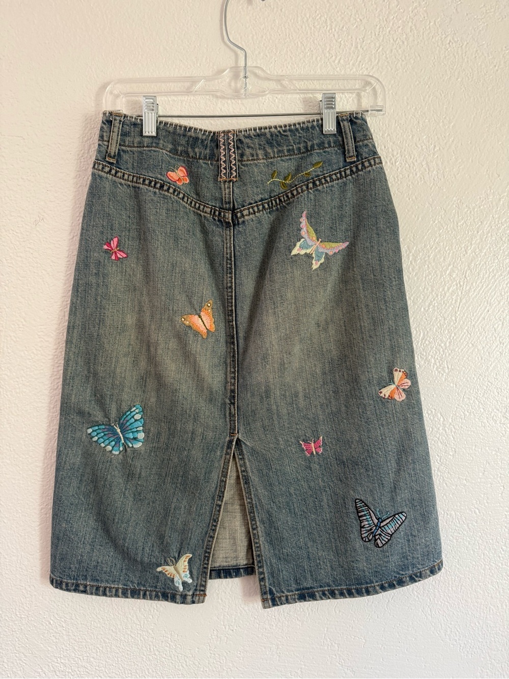 Vintage Y2K Gap Denim Skirt Size XS Embroidered Butterfly Boho Festival Fairy - Picture 5 of 10